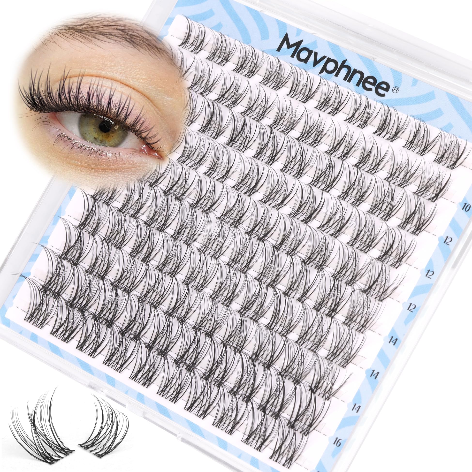 Mavphnee Natural Lash Clusters Clear Band Individual Lashes Extensions Wispy Cluster Eyelash Extensions C Curl Cluster Lashes 10-16MM DIY at Home Lash Extension Clusters 100 Pcs Lashes Clusters Pack