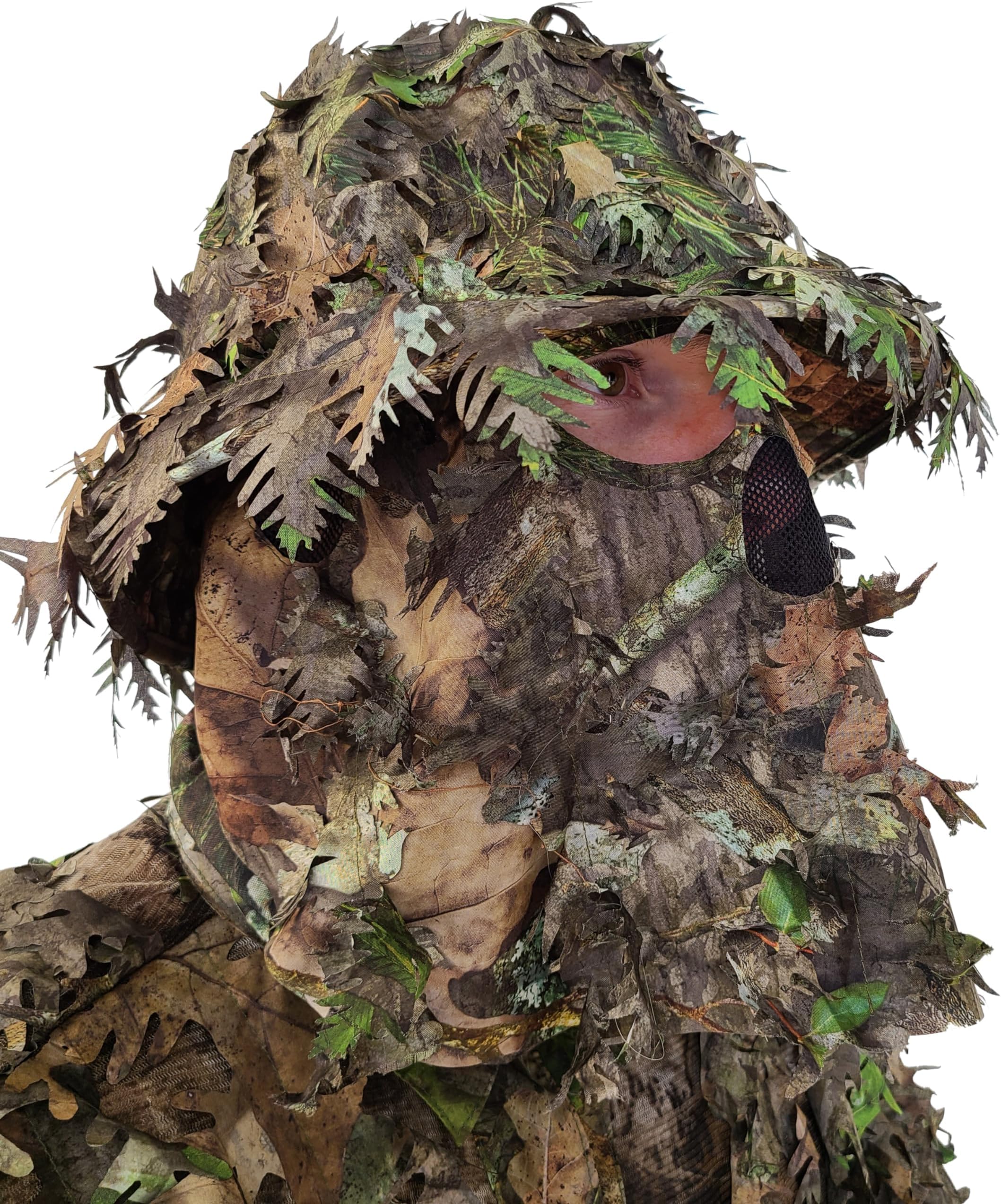 Men’s 3D Leafy Camo Bucket Hat with Built-in Face Mask for Turkey Hunting - Adjustable Size