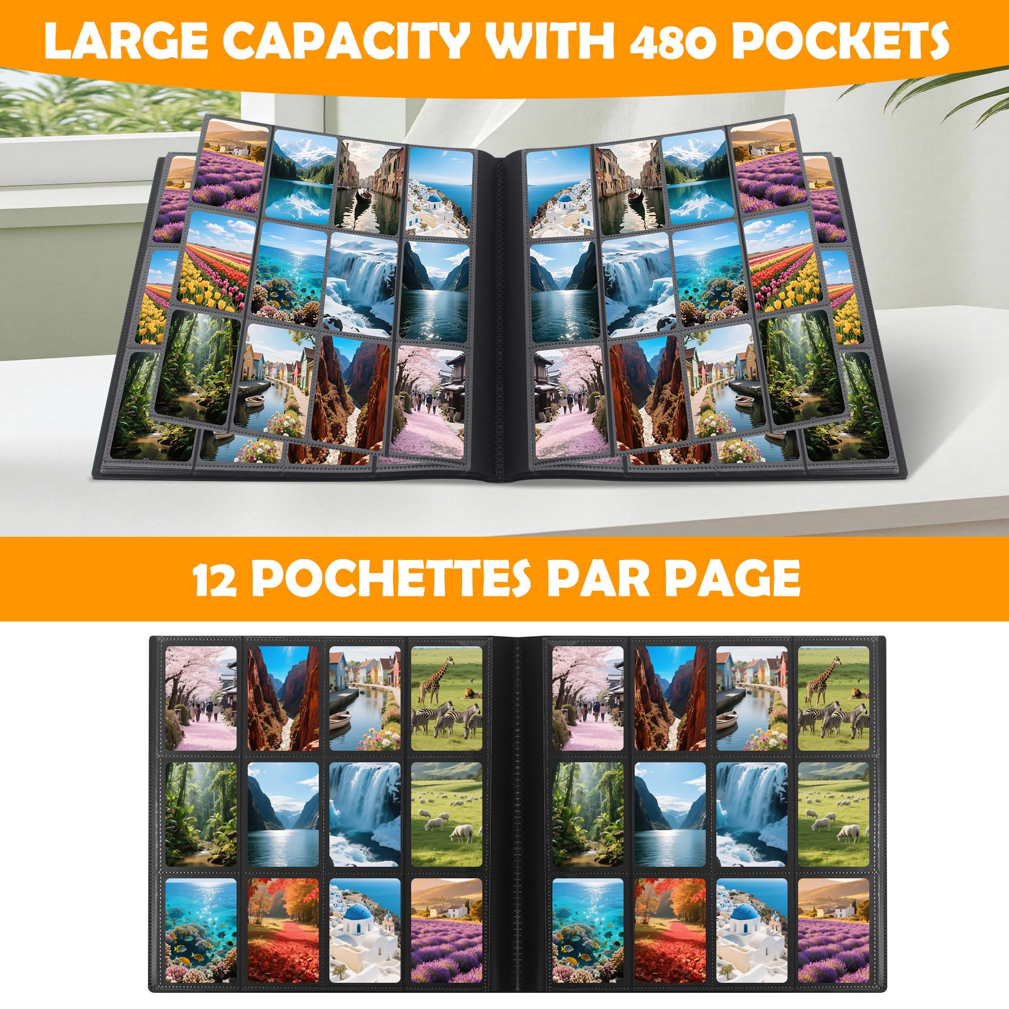 Raccoglitore Carte da Collezione di Giochi, Album Carte Collezionabili, Album Trasparente Impermeabile, per Pokémon, Yu-Gi-Oh, Mtg, Carte da Sport (480 Pockets)