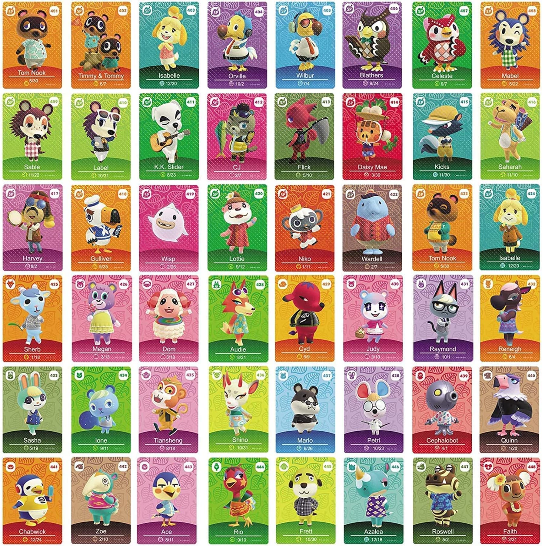[Newest Version] 48 Pcs Series 5 Mini NFC Cards with Storage Case, NO.401-408 Villager Cards for ACNH