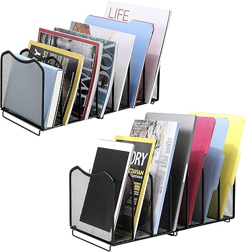 Miniatura 2 de Simple Trending Paquete de 2 organizadores clasificadores de archivos de escritorio de malla, estantería de 7 secciones para escritorio, oficina en