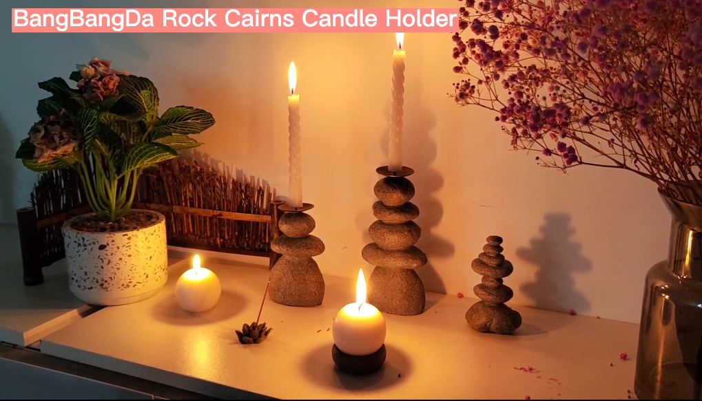 Amazon.com: Rock Cairns Candle Holder - Taper Pillar Candle Stick