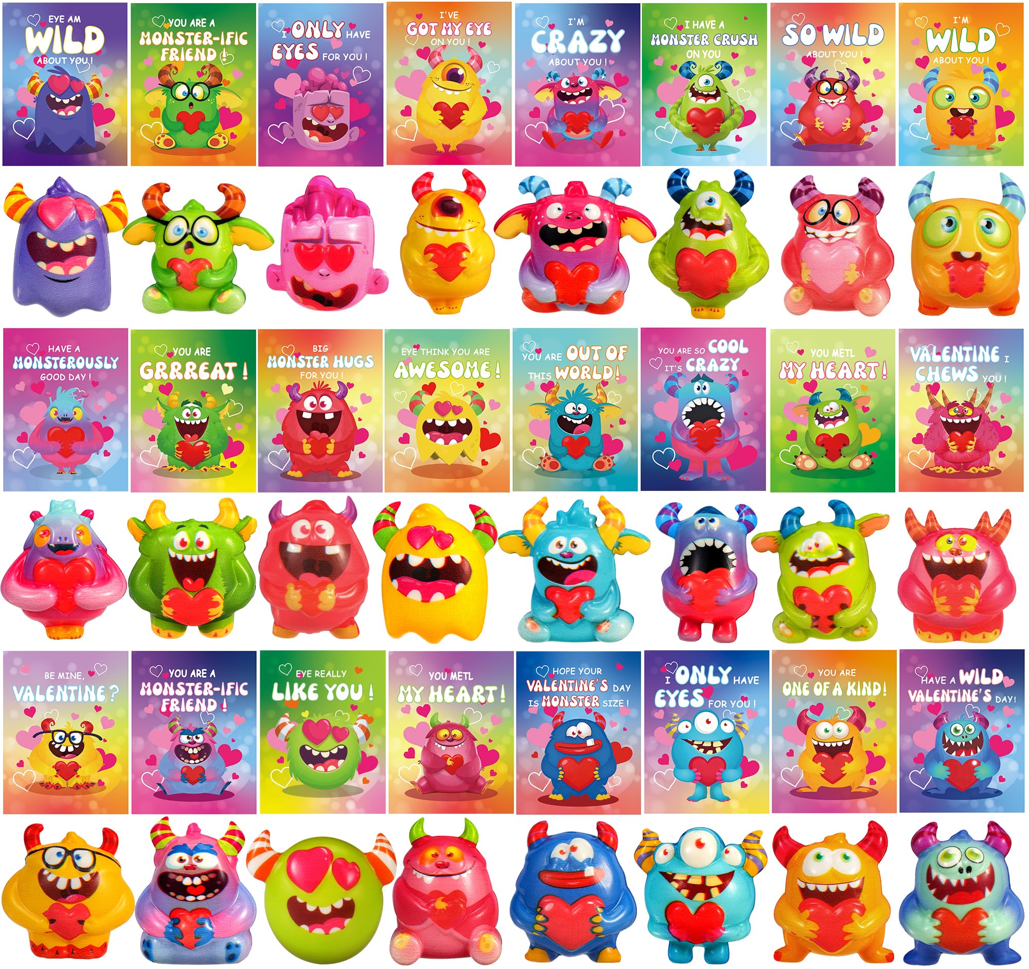 24 szt. Monster Squishy Toys prezenty walentynkowe z kartkami dla dzieci, upominki na przyjęcie dla dzieci, galentyńska wymiana prezentów szkolnych, nagrody w klasie, wypełniacze do torebek cukierków