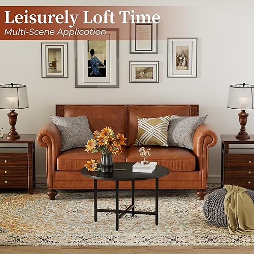 Miniatura 4 de Mesa de centro negra, mesas de centro redondas para sala de estar, mesa moderna de centro pequeño para oficina, apartamento, hogar, fácil montaje,