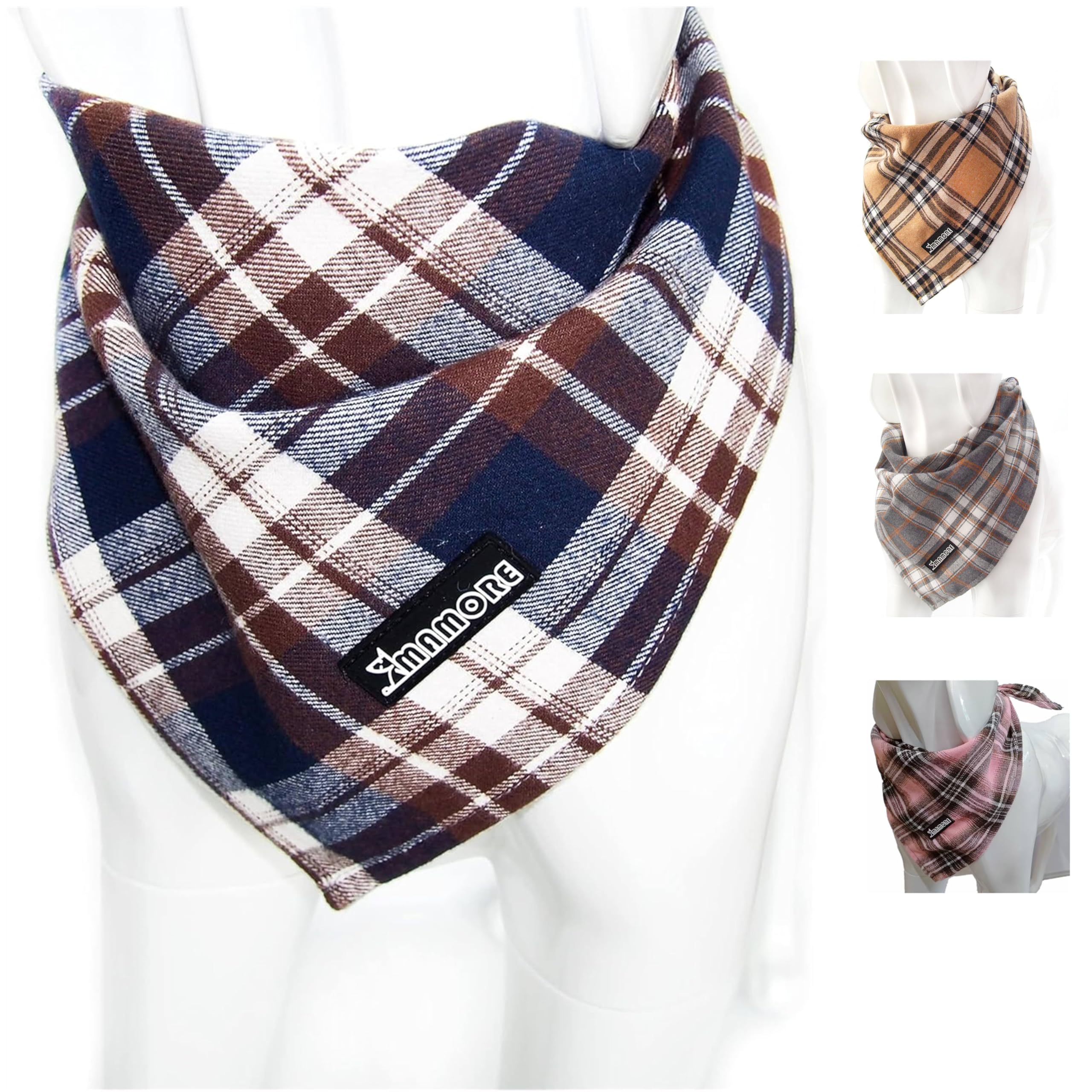 Soft Washable Plaid Bandanas for Dogs and Cats,Adjustable Triangle Bib Comfortable Scarfs for Girl Boy Dogs Puppies (Brown&Blue, Small)