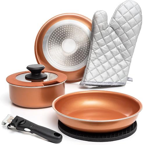 Moss & Stone 7-Piece Nonstick Pots and Pans Set, Removable Handle Cookware