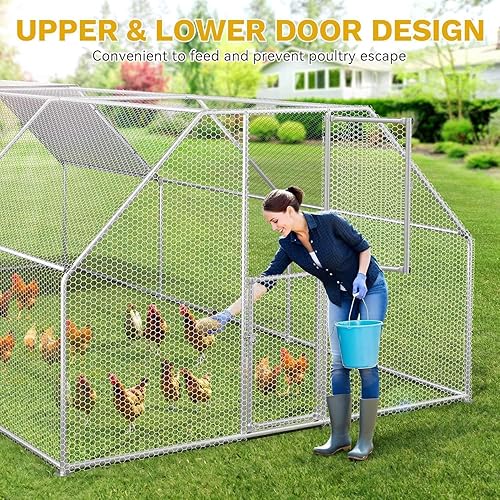 Miniatura 8 de DWVO Gallinero de metal grande para 20 a 30 pollos, 19.1 x 9.8 x 6.4 pies, jaula para aves de corral para patio al aire libre con cubierta