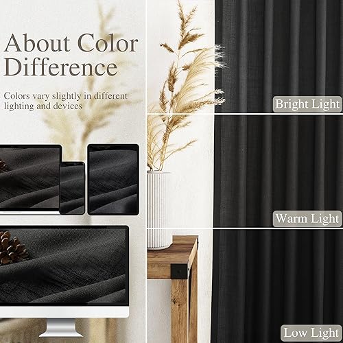 Miniatura 4 de Nanspring Cortinas de 144 pulgadas de largo, 2 paneles para sala de estar, pestañas traseras, cortinas neutrales extralargas de lino