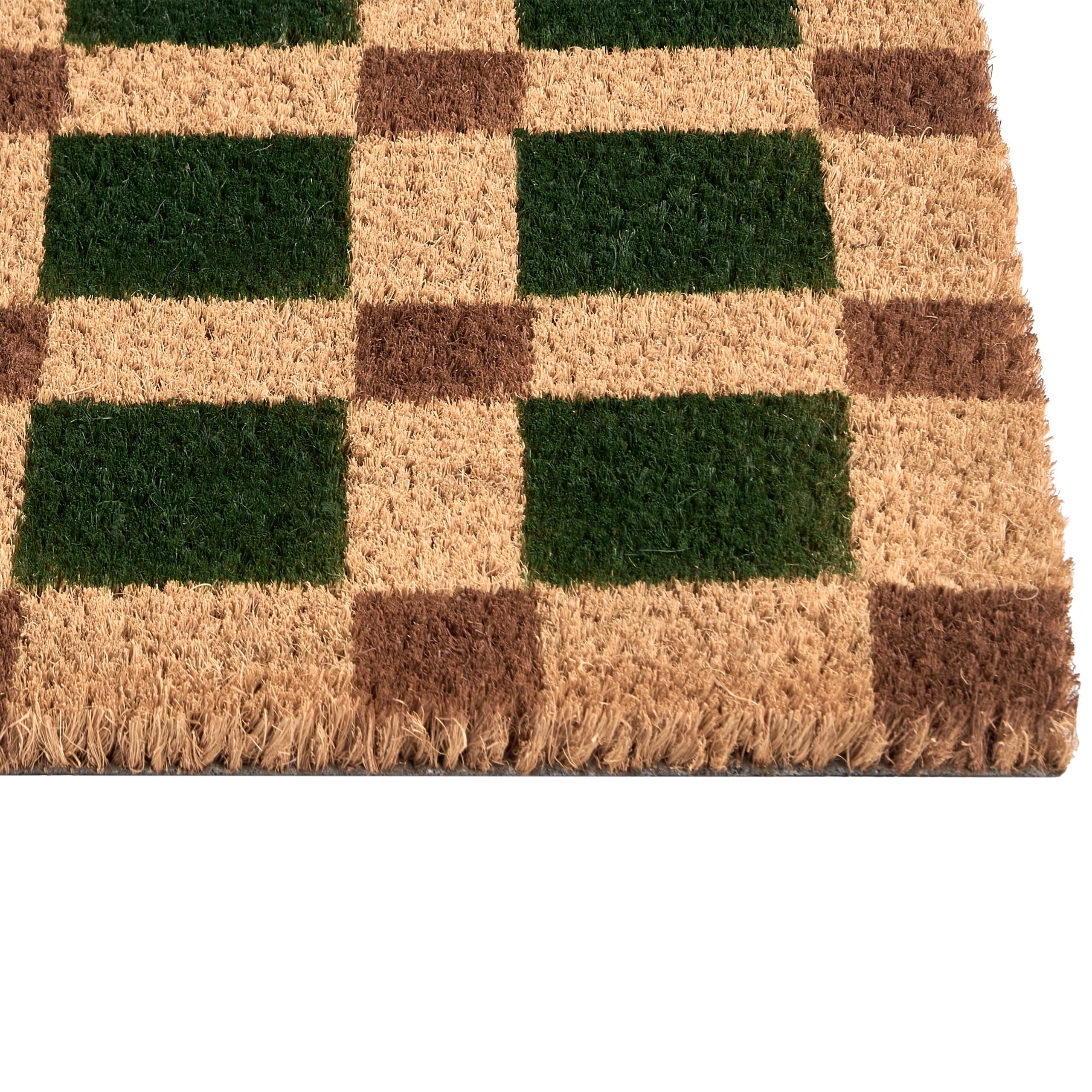 Beliani Paillasson en Fibre de Coco 60 x 90 cm Antidérapant Dessous en PVC Motif à Carreaux Vert et Beige Villasis