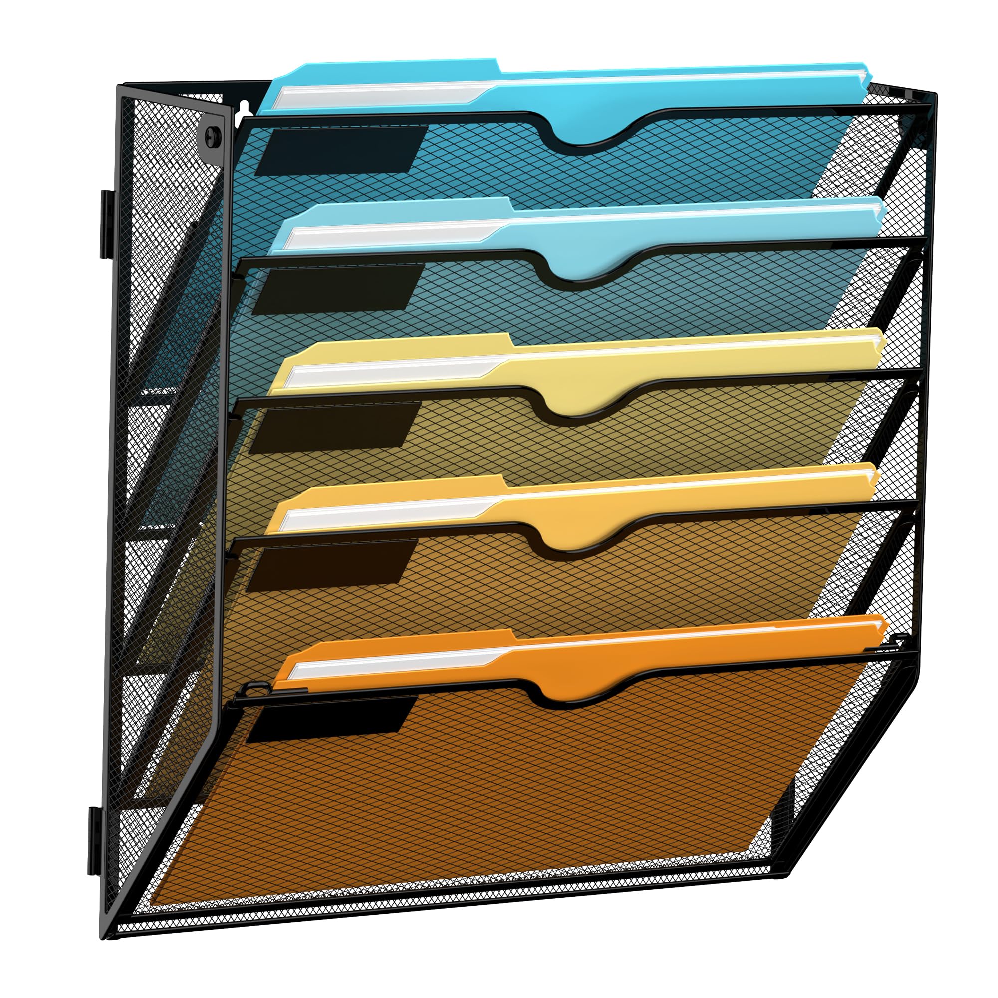 SUPEASY 5-Tier Wall File Organizer Mesh Office Mail Holder, Hanging Wall Organizer Magazine Rack for Office Black