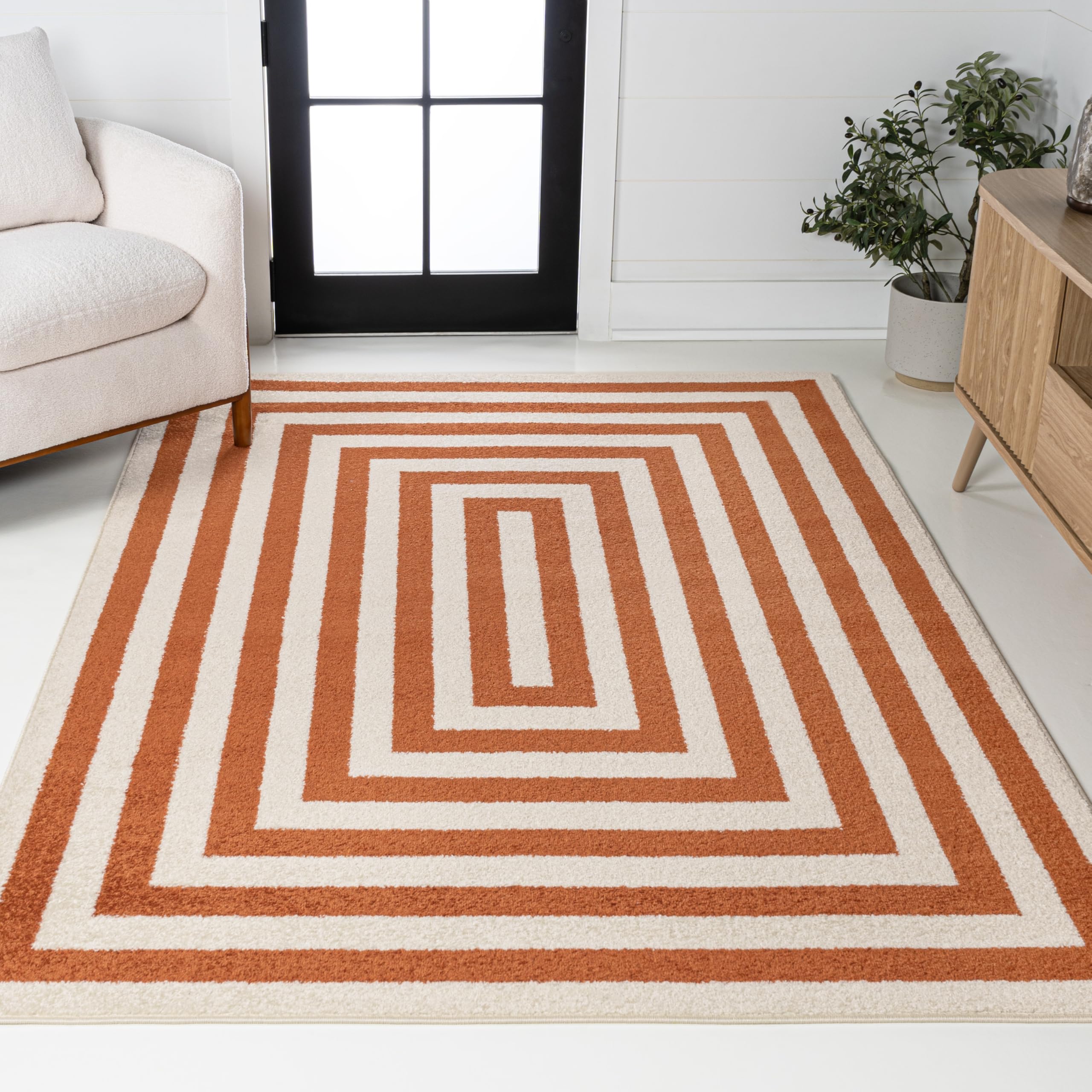JONATHAN Y Bandol Mitre Stripe Terracotta/Ivory Indoor Area Rug, 9x12, Modern, Classic, Geometric, Easy-Cleaning for Living Room, Bedroom, Kitchen, Pet Friendly, Non-Shedding (MOH211B-9)