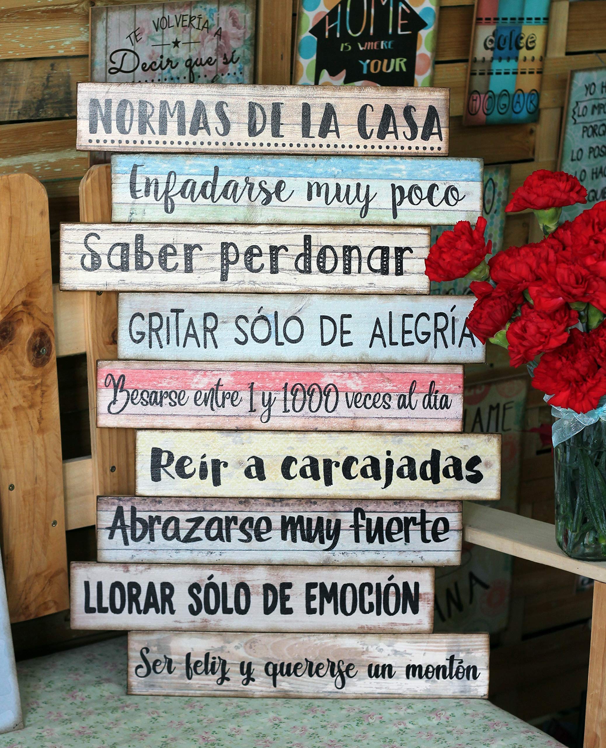 Cuadro de madera de listones hecho a mano, para decorar el hogar y regalar "Normas de la casa". Original. Personalizados. Diseños propios.