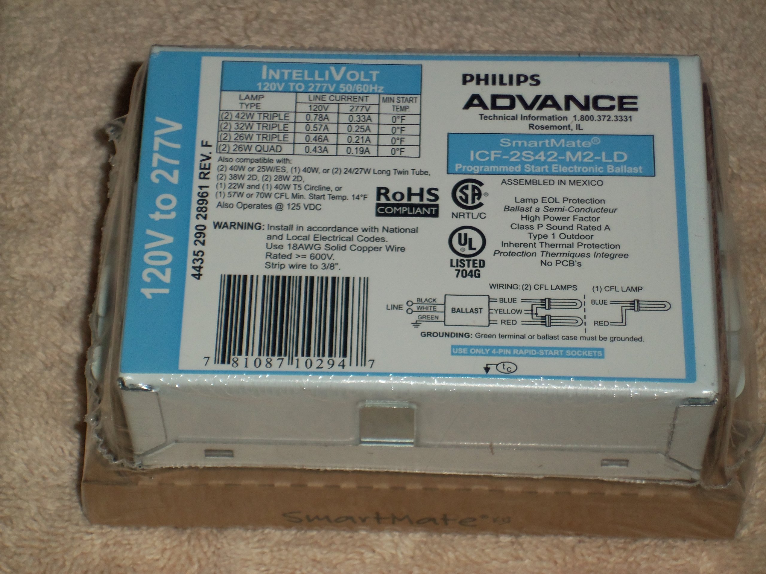 (Pack of 10) Philips Advance ICF-2S42-M2-LD SmartMate Advance IntelliVolt Ballast