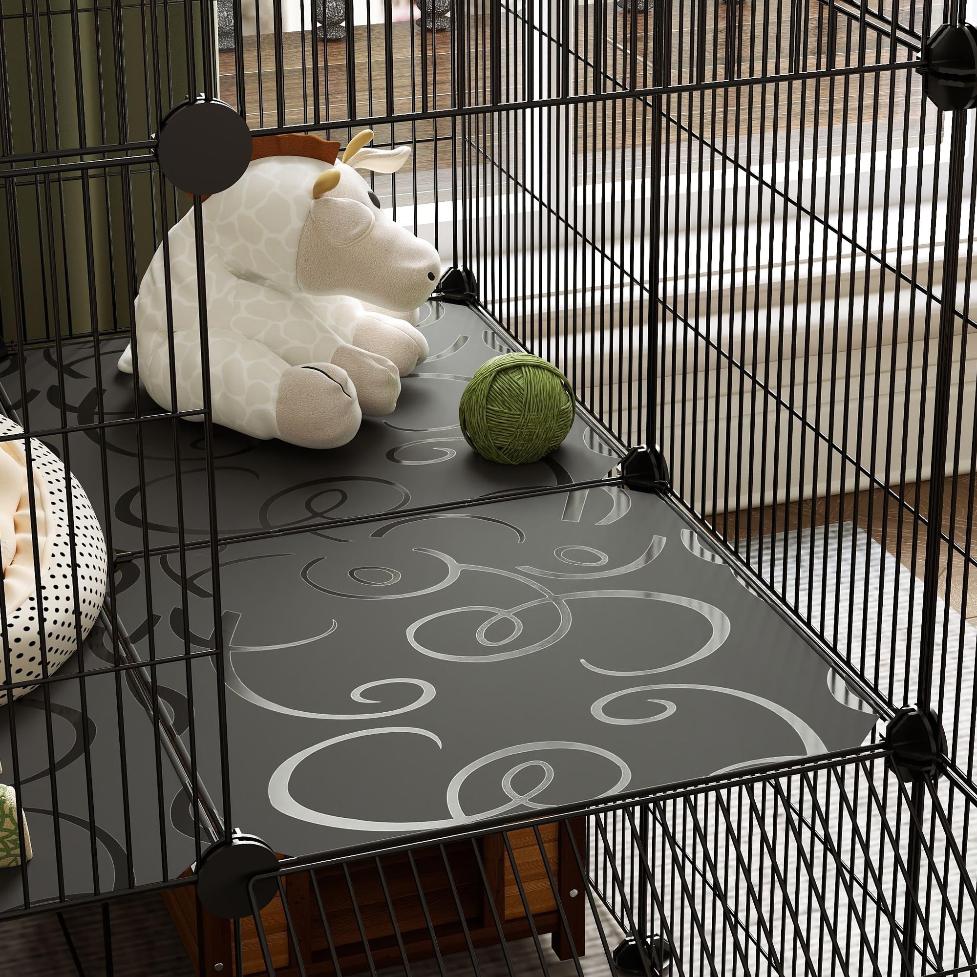 PawHut Enclos pour Petits Animaux, Cage à Lapin modulable 2 Niveaux, 39 Panneaux avec Rampe, Parc clôture pour Animaux domestiques intérieur pour cochons d'Inde, Lapins, hérissons, en Acier, Noir