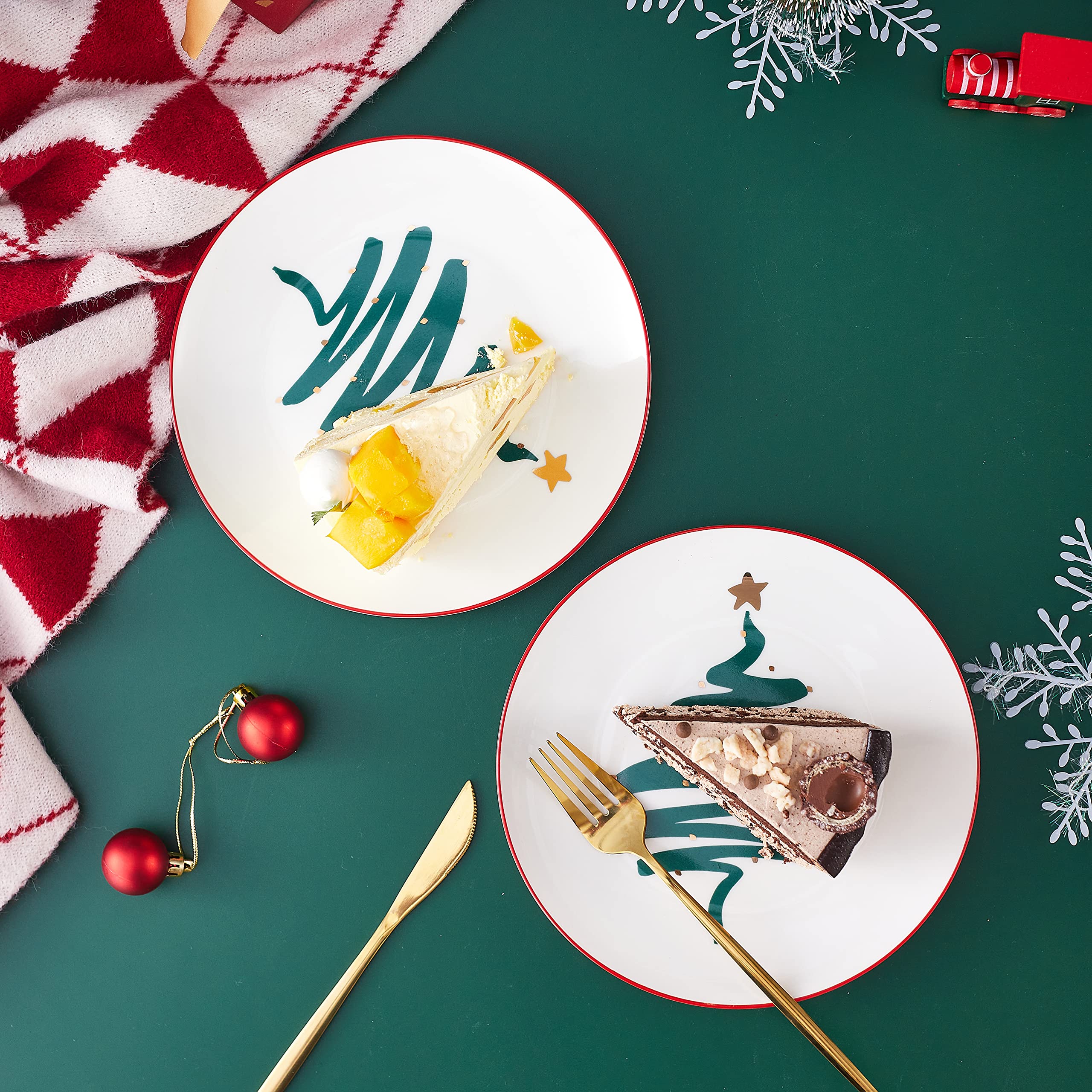 Juego de 4 vajillas de porcelana china de hueso, aptas para lavavajillas, platos de postre, platos de ensalada (árbol, 8 pulgadas)