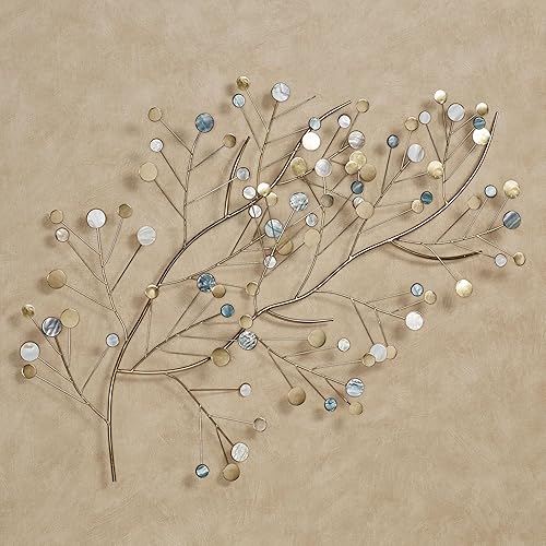 Miniatura 2 de Touch of Class Modern Aaralynne Capiz - Arte de pared de metal con rama de concha de caparazón, dorado, marfil y azul iridiscente, 33 pulgadas de