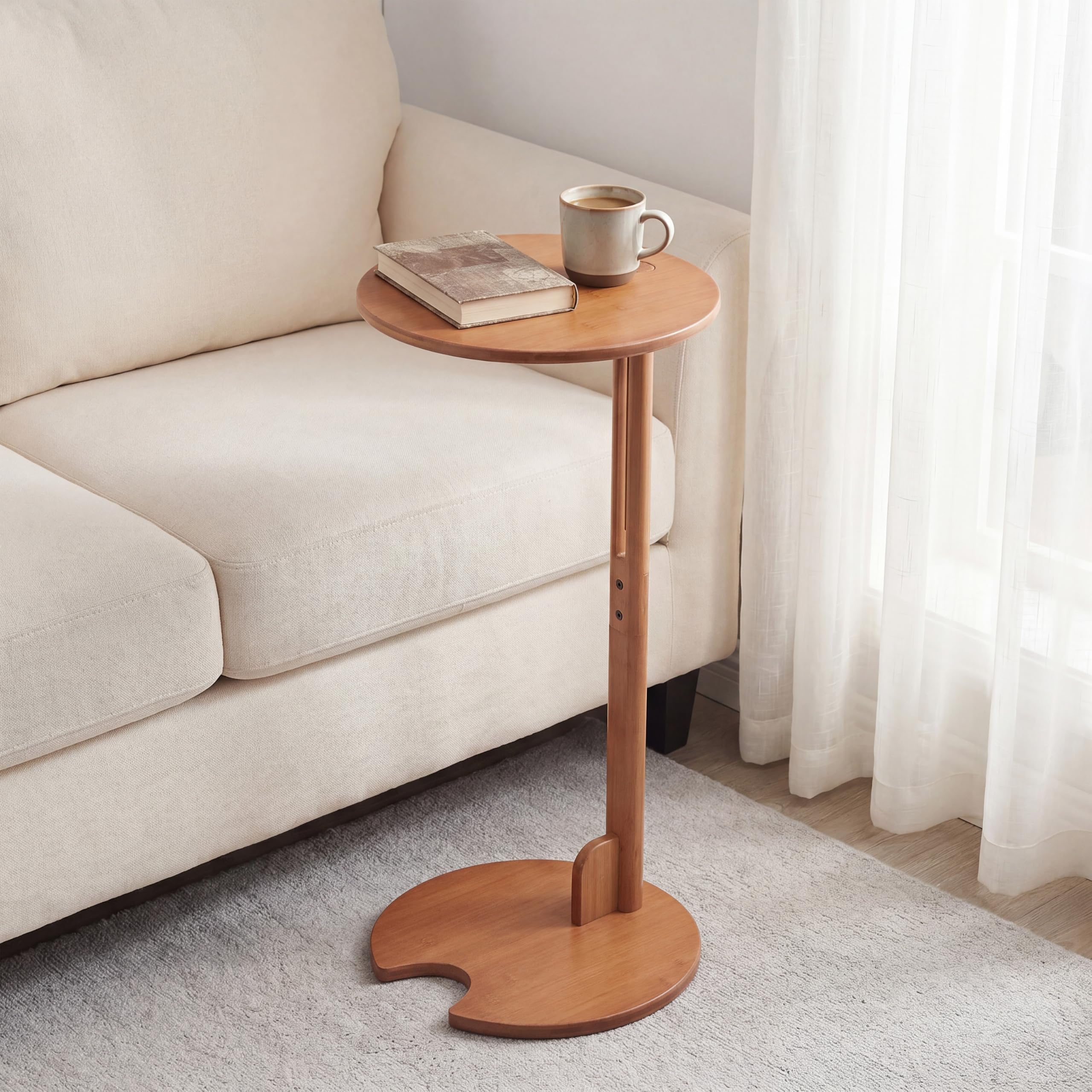 Photo 1 of Klabelle C Shaped Side Table - Bamboo Pedestal, Walnut