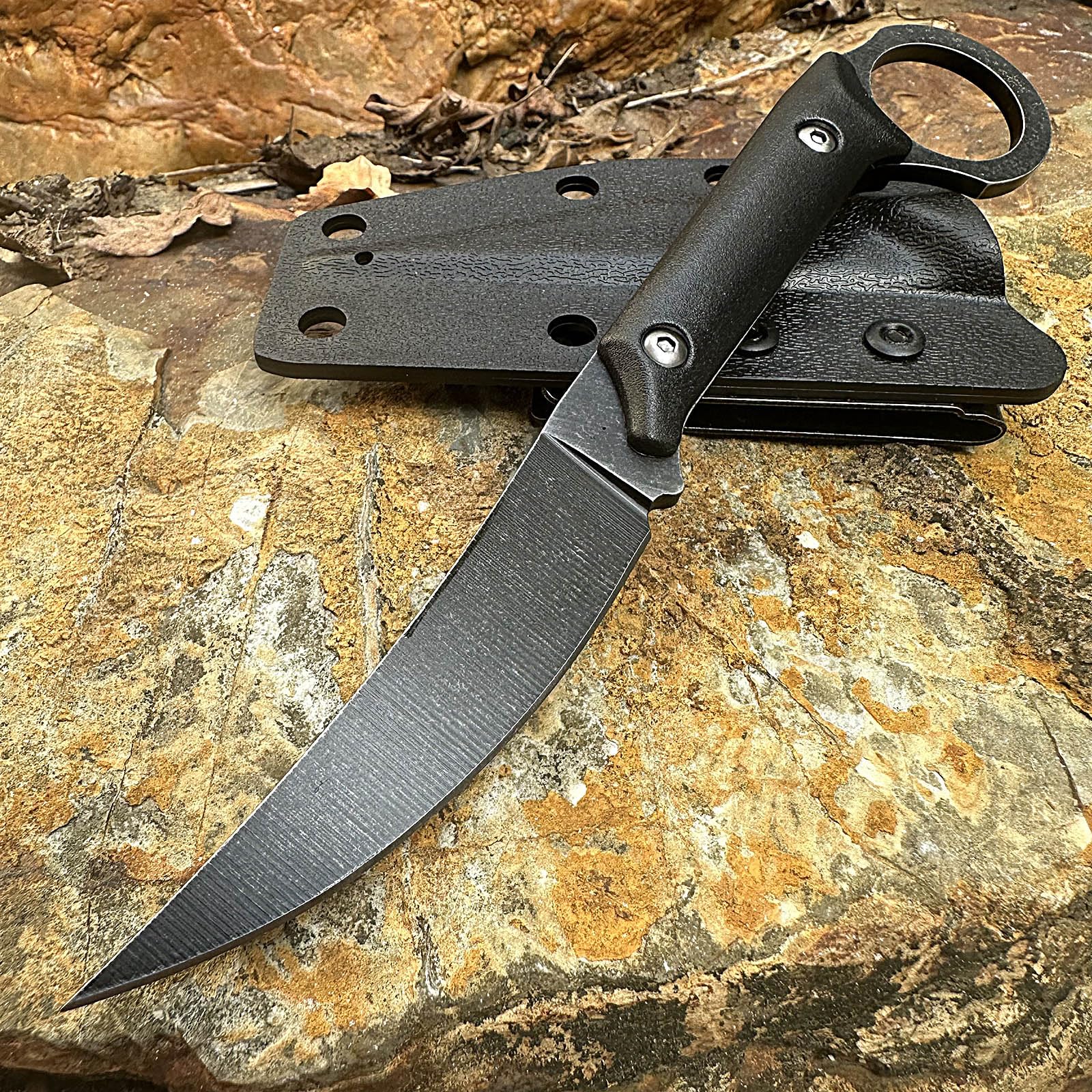 Fixed Blade Hunting Knife, w/Kydex Sheath, Belt Clip For Camping Carry, Full Tang Tactical Knife, Fruit Knife, Stonewash