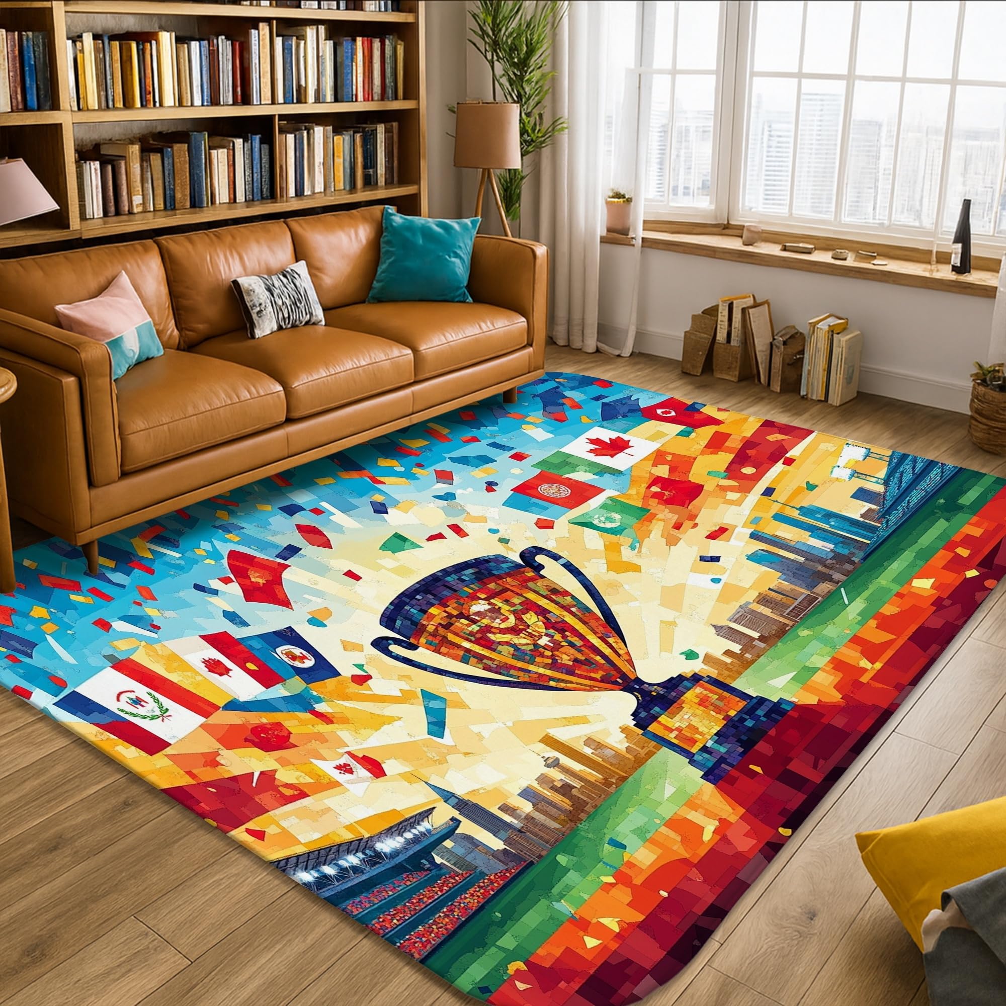 Tapis multicolore motif trophée festif grand format 1,5x2,1m