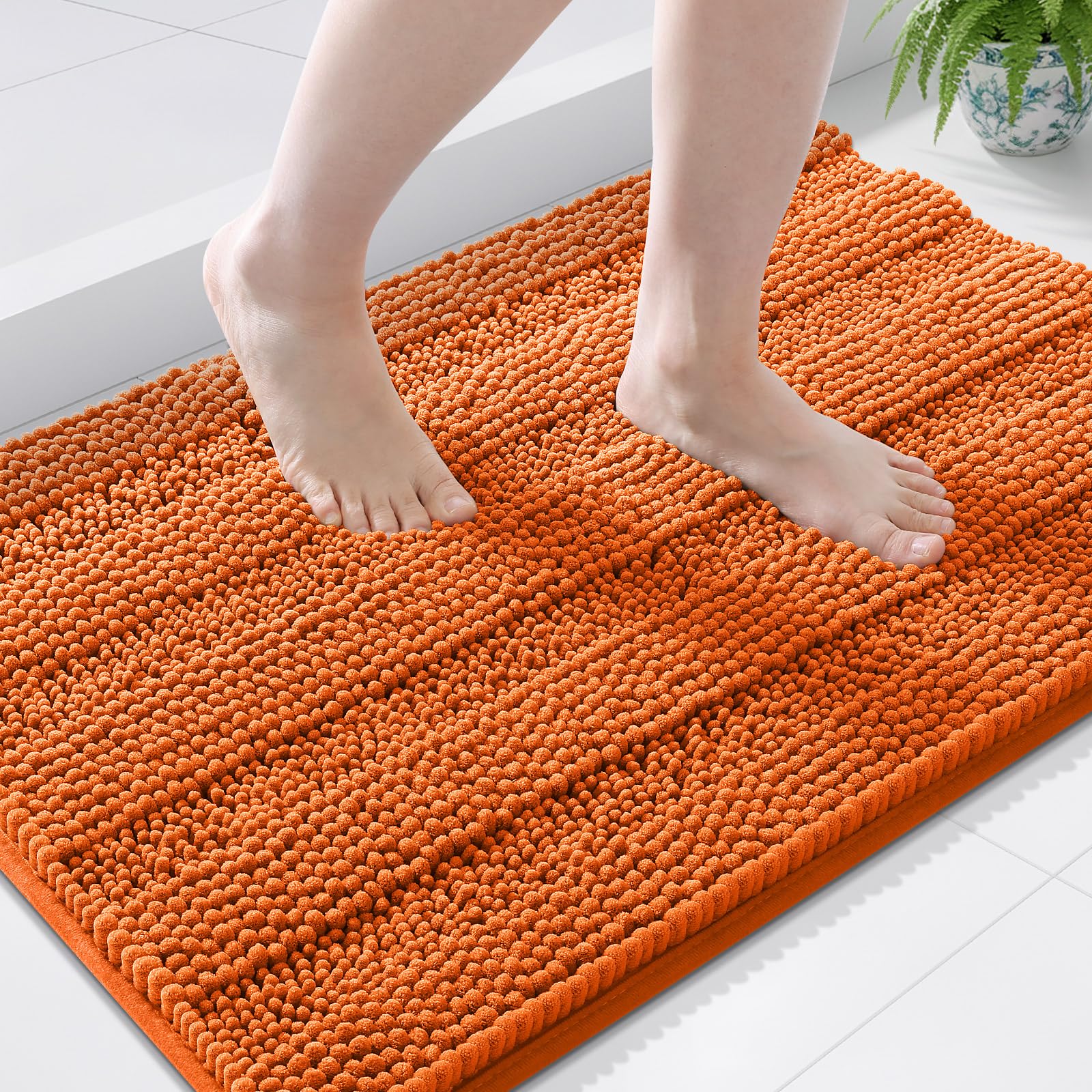 Grandaily Chenille Bathroom Rugs 44x24, Soft Absorbent Bath Mats, Clay