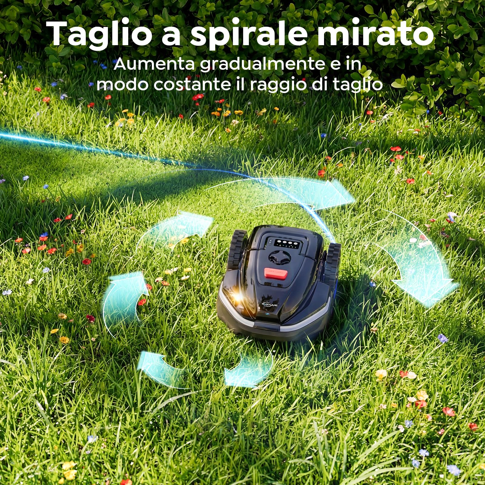 YARDCARE V3 Robot Cortacésped sin Cable Perimetral, Navegación Visual con IA, Detección de más de 150 Obstáculos, Control por App, Motor sin Escobillas, 50 dB, Altura de Corte Ajustable