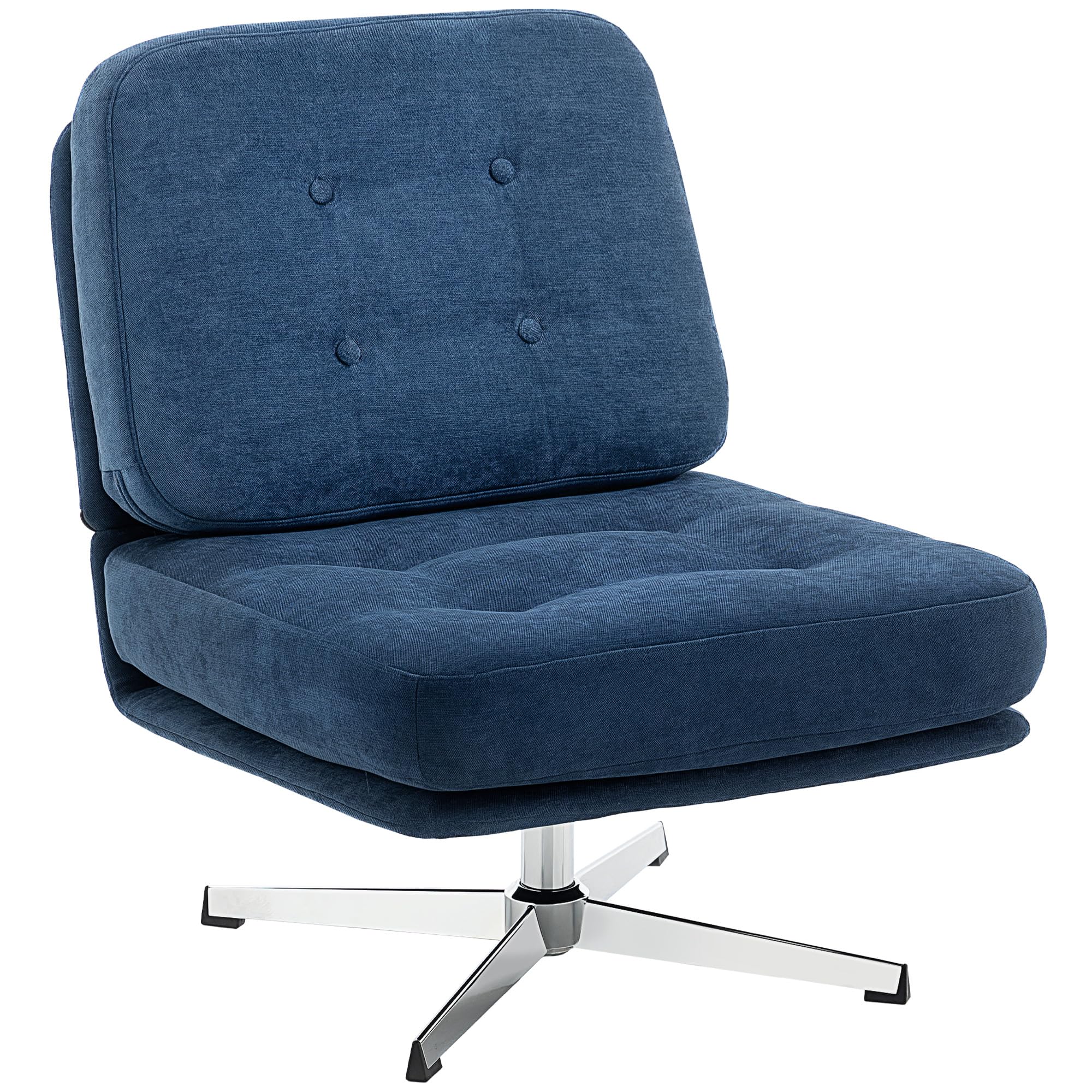 HOMCOM Fauteuil Salon sans accoudoirs, Chaise pivotante en Tissu Chenille, Assise rembourrée et Large, Pieds croisés en métal sans roulettes, Fauteuil Relax pour Chambre et Salon, Bleu foncé