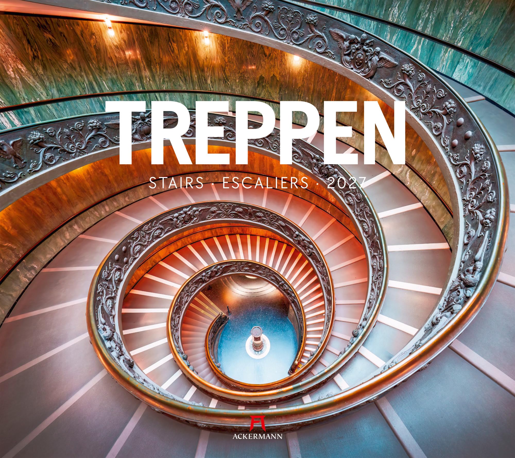Treppen Kalender 2027: Bildstarker Architektur-Kalender im großen Querformat (54x48 cm) | Architektonische Meisterwerke | Wendeltreppe