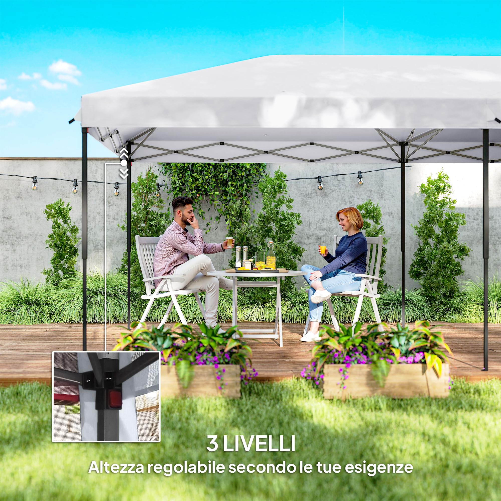 Outsunny Gazebo Pieghevole 6x3 m Pop Up con Zanzariera Anti UV Crema | Borsa da Trasporto, Gazebo da Esterno Resistente, Acciaio, Tessuto Oxford, Giardino, Feste, Campeggio