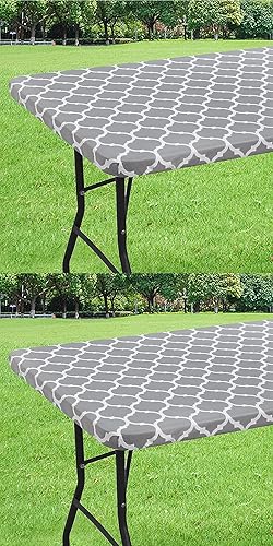 Miniatura 1 de smiry Mantel de vinilo ajustable impermeable, mantel de mesa de 4 pies y mantel de 6 pies en gris, paquete de 2 artículos