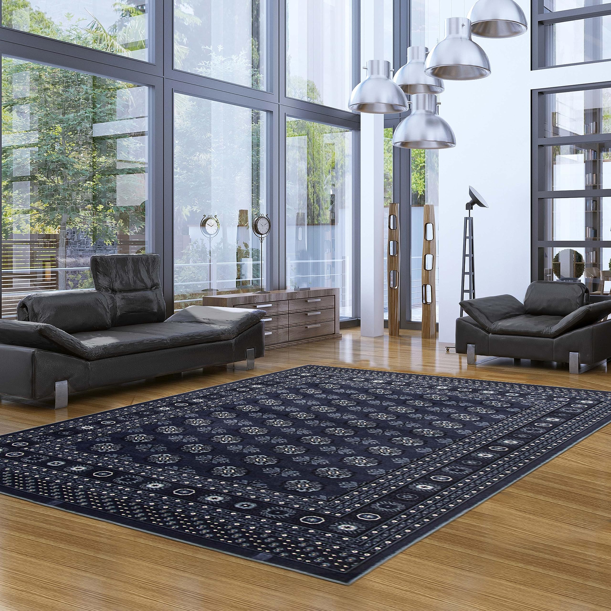 eCarpet Gallery Blue Bokhara Oriental Area Rug for Living Spaces
