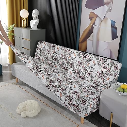 Miniatura 4 de Funda estampada para futón, fundas elásticas para sofá cama, tamaño matrimonial, individual, queen, sin brazos, fundas protectoras con parte