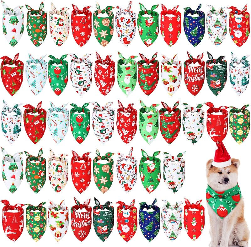 Bandanas de Natal para Cães em Poliéster com Estampas Variadas Abbylike — Pacote com 50