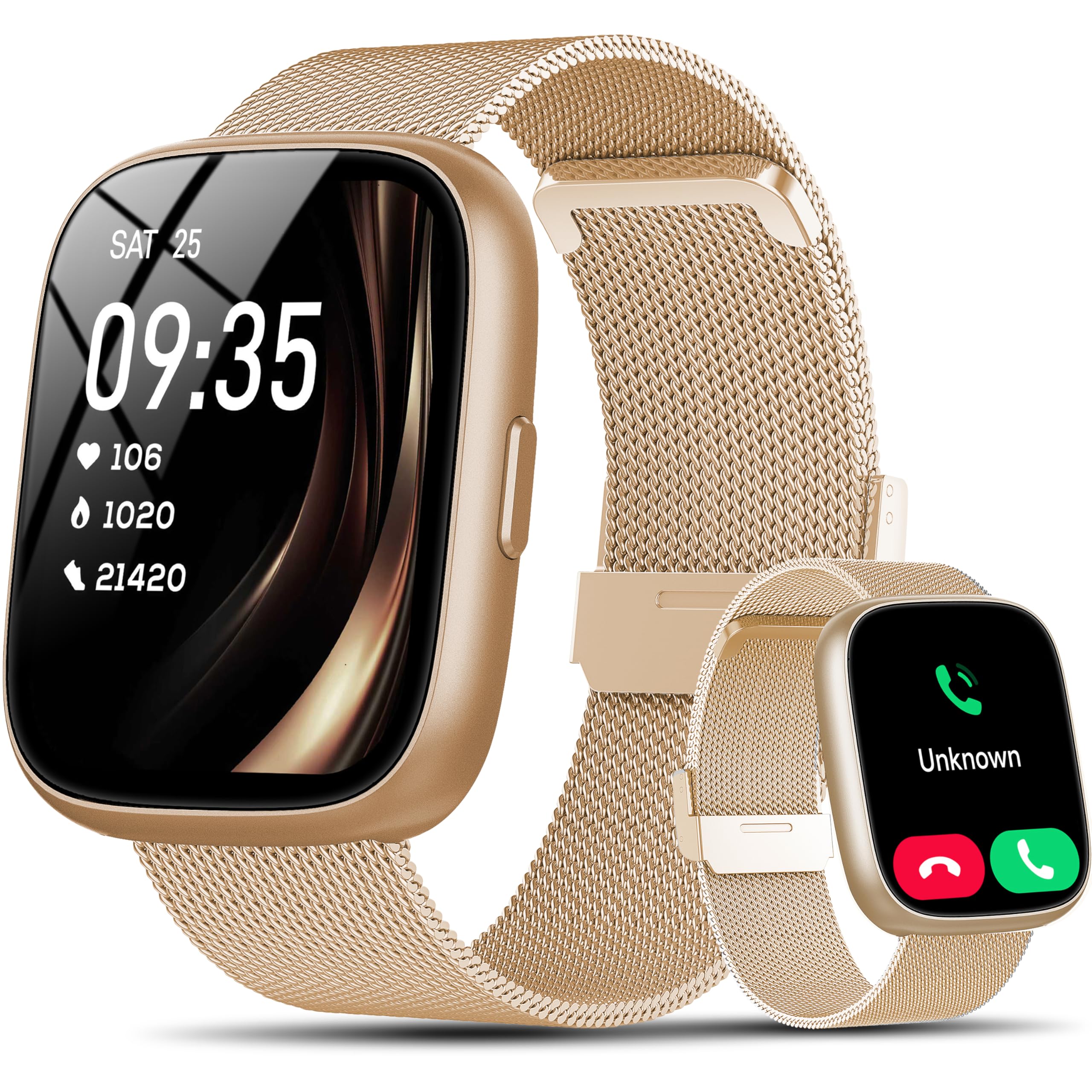 Smart Watch for Women with Alexa Built-in, 1.83" HD Touchscreen Fitness Tracker with Bluetooth Calls, Heart Rate/Sleep Monitor, 120+ Sports Fitness Watch, IP68 Waterproof Smartwatch for Android iOS Glod