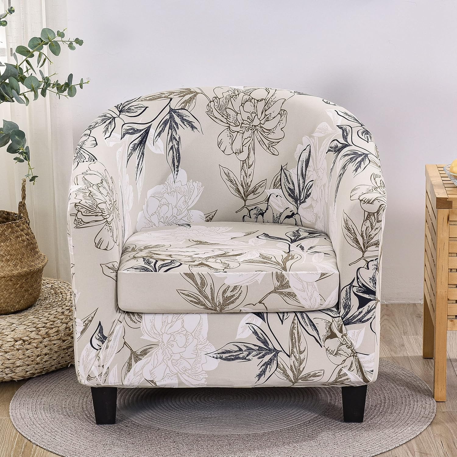 NILUOH Club Chair Slipcover 2 Piece Stretch Tub Chair Cover Round Barrel Chair Covers Non Slip Armchair Covers Couch Covers with Elastic Bottom for Bar Counter Living Room (35)