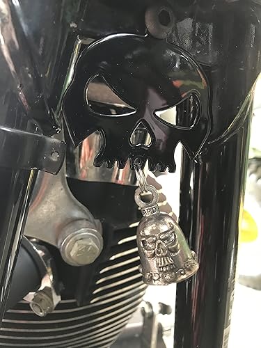 Miniatura 4 de Kustom Cycle Parts - Colgador universal con forma de calavera, color negro brillante con campana - Perno y anillo incluidos. Se adapta a todas las