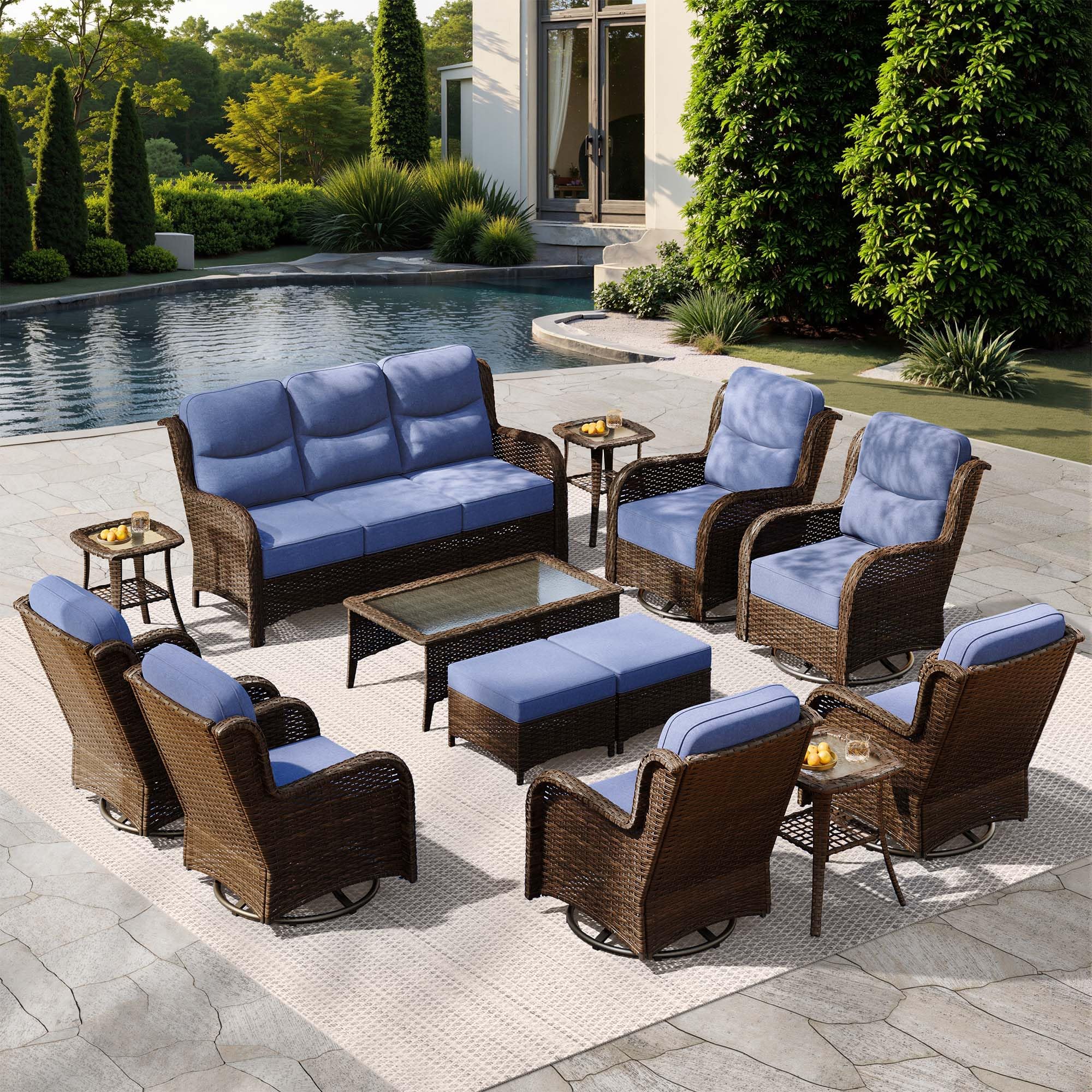 HILLGA Luxury Outdoor Patio Furniture Set with 6-Inch Thick Cushions