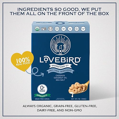 Miniatura 36 de Lovebird Paquete de 3 cereales sin azúcar sin gluten, cereales orgánicos sin cereales, sin lácteos, sin azúcar, sin refinado, bocadillos saludables