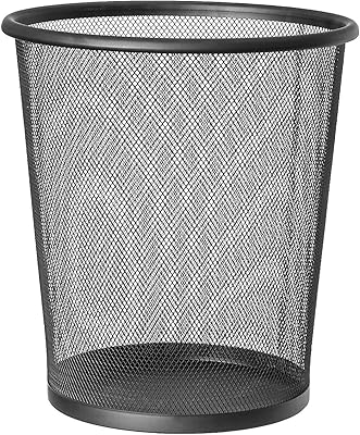 Pkge Metal Circular Bin Wastebasket Mesh Waste Rubbish Paper Trash Can Garbage Bucket For Bedroom, Bathroom, Home Offices (Black) -27cm x 23.5cm x 23.5cm