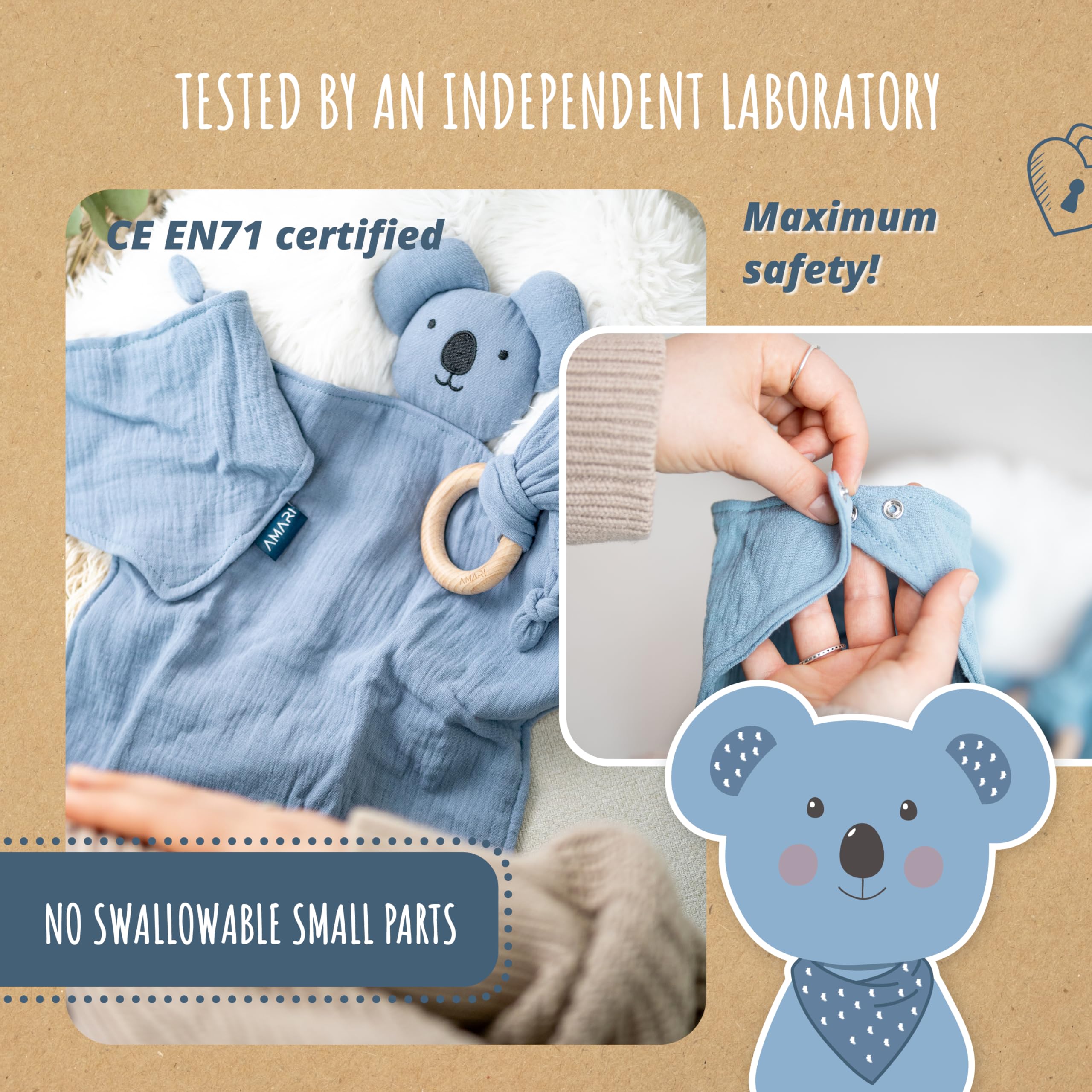 AMARI ยฎ Cuddle Cloth with teether and bib, Ideal Gifts for Birth for boy and Girl, Baby Gift Newborn - Image 3