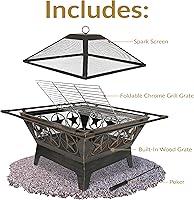 Vista 3 de Sunnydaze Decor Northern Galaxy fogata con diseño cuadrado para quemar leña con parrilla para cocinar y pantalla protectora contra chispas, de 32".