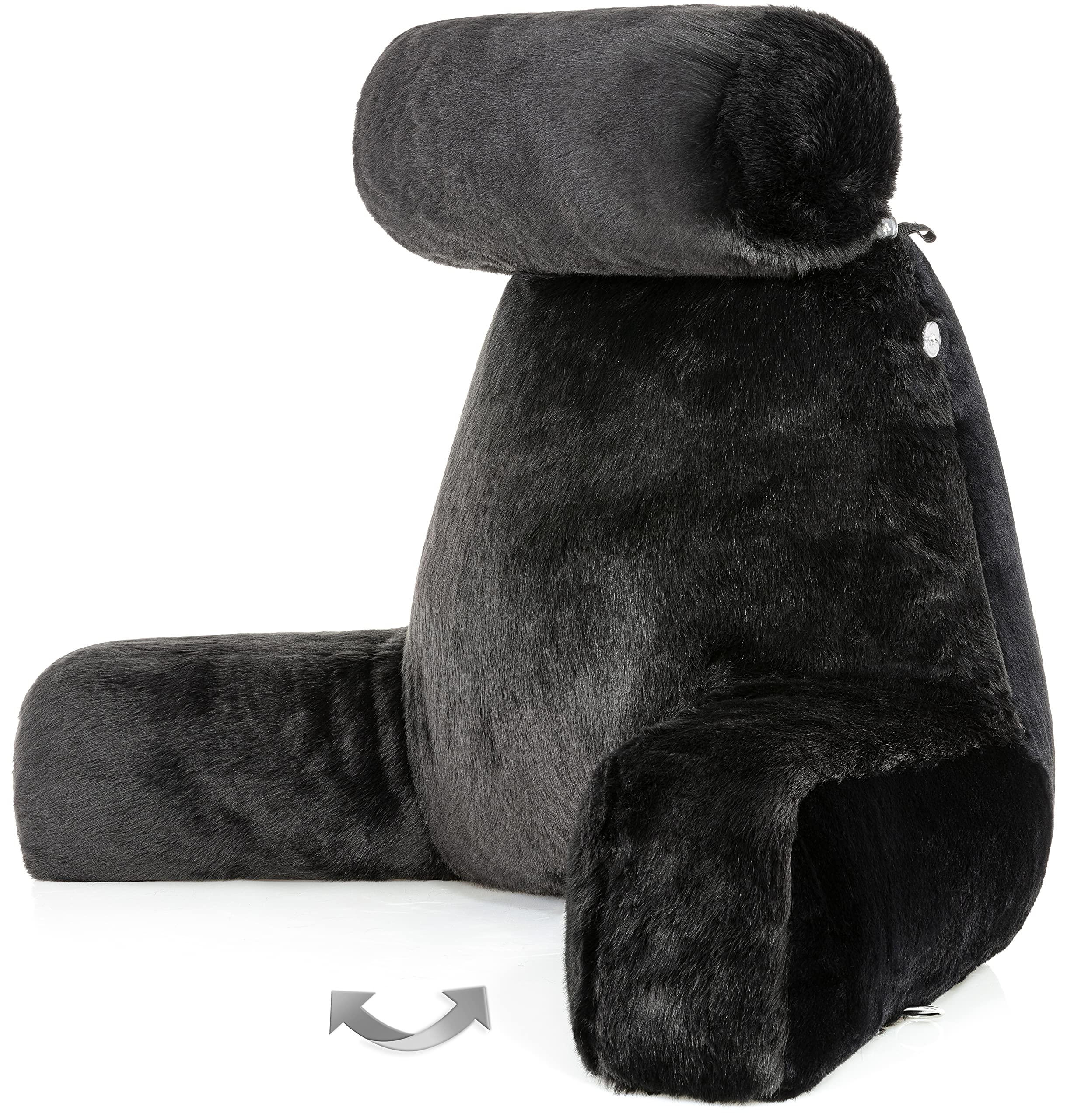 Husband PillowXXL Limited Baby Black Panther Backrest, Two-Tone Reversible Double Sided Fabulous Faux Fur Reading & Bed Rest Pillow with Arms & Neck Roll, Adjustable Memory Foam - Extremely Comfy