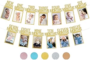 1st Birthday Photo Banner for Baby from Newborn to 12 Months, First Birthday Decorations