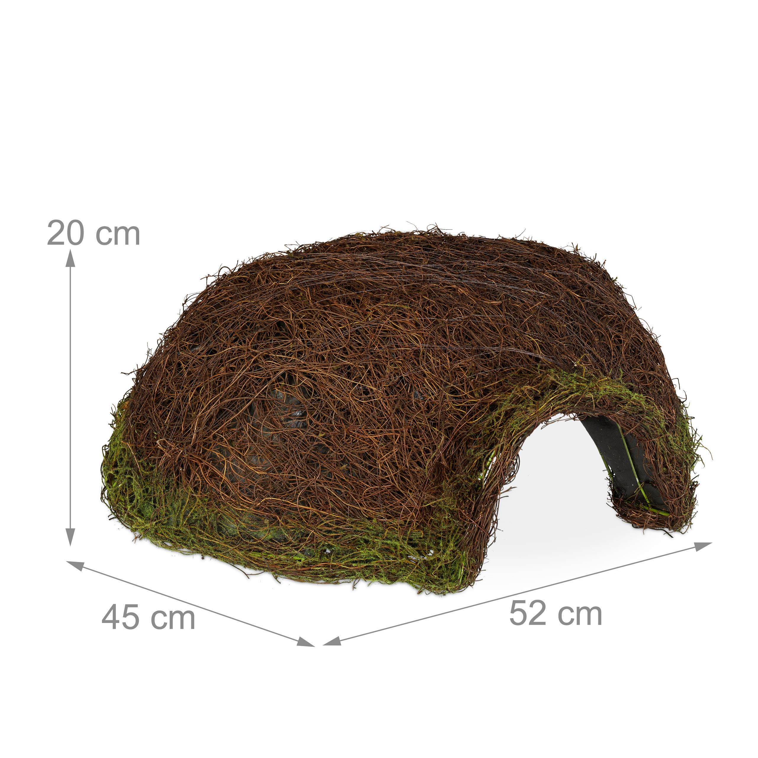 Relaxdays Casetta per Ricci a Iglù, per Giardino, Rifugio Invernale Resistente alle Intemperie, Rattan,20x52x45,naturale