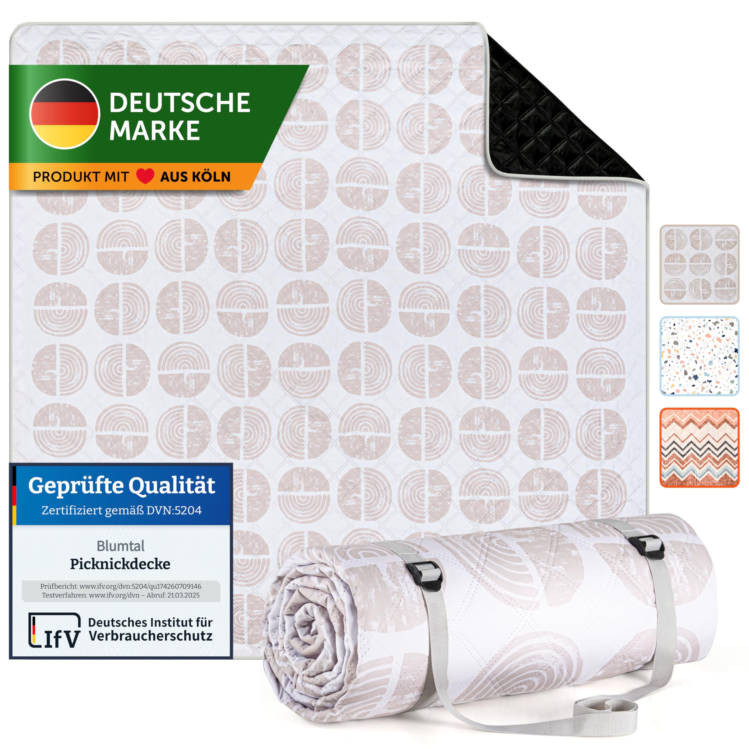 Blumtal Premium Picknickdecke wasserabweisend 200x200 cm Boho & TERRAZZO Design - waschbare Stranddecke sandfrei + weiche Zwischenfüllung - Outdoor Decke aus Oxford-Gewebe - Camping Decke bunt Boho
