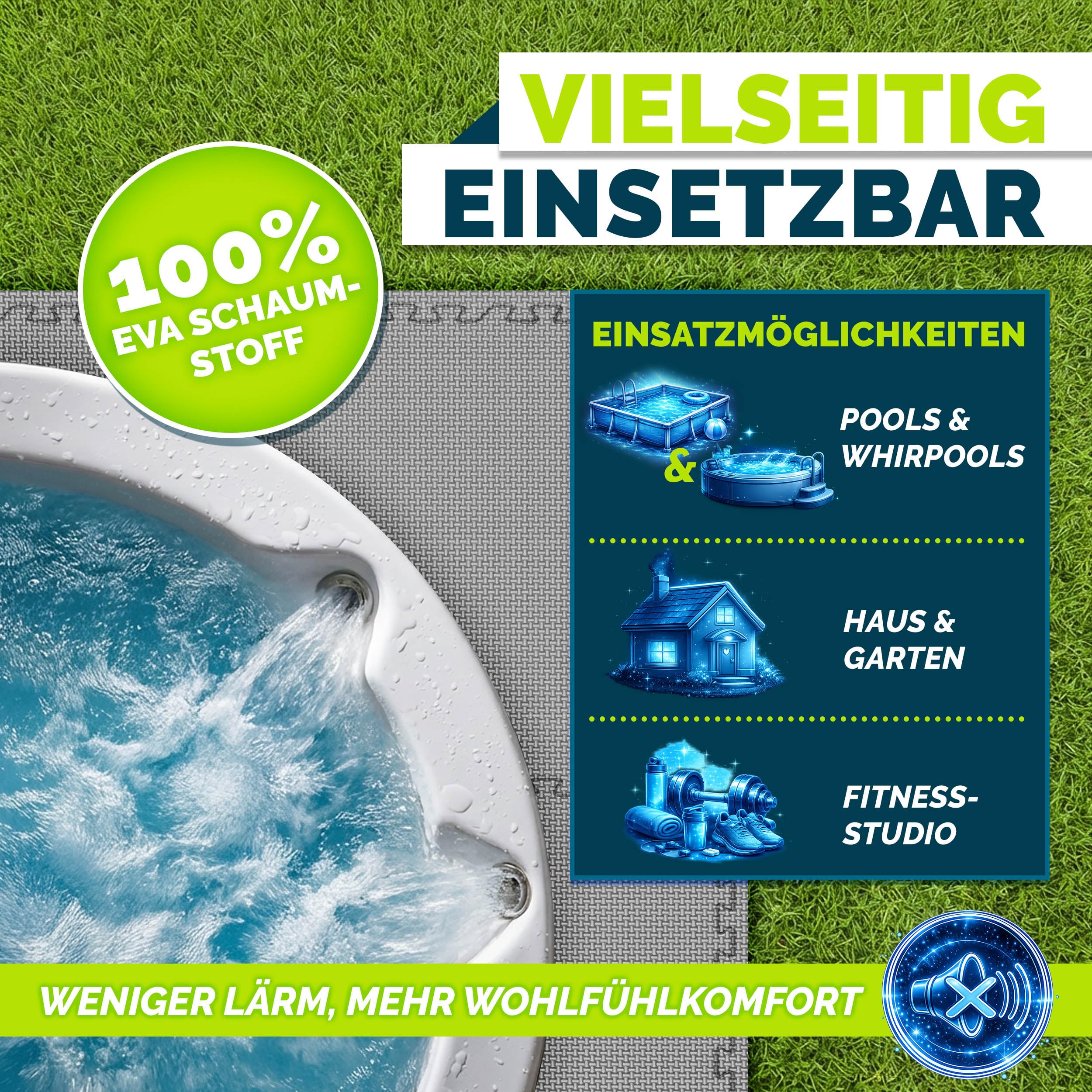 tillvex® Pool Bodenschutzmatte 8 Stück 62,5x62,5cm | Unterlegmatte 1 cm Dicke für Pool Planschbecken & Whirlpool | Poolmatte Bodenmatte Outdoor | Poolunterlage Bodenschutz Matten wärmeisolierend