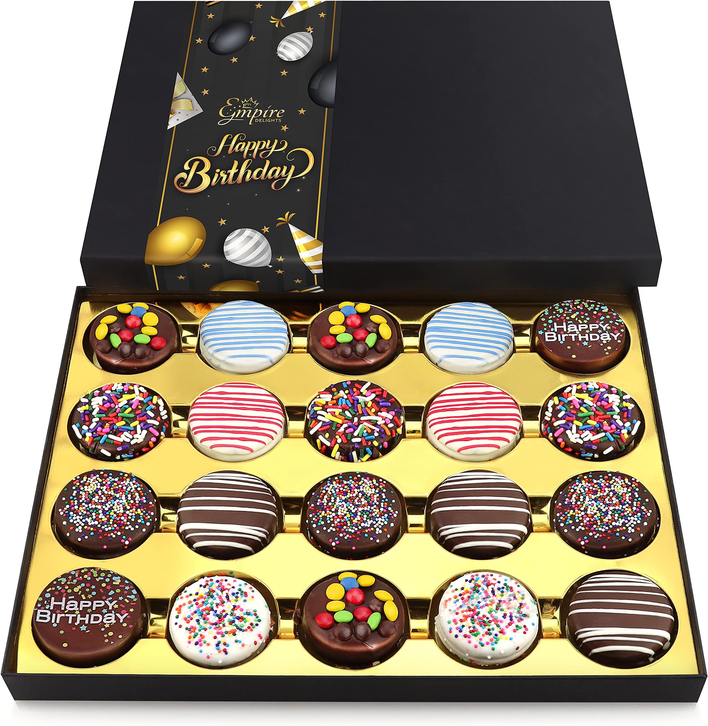 Chocolate Cookies Birthday Gift Basket for Men and Women - Gourmet Chocolate Happy Birthday treats for Food Gifts, Elegant Gift Box by Empire Delights, 20 Count