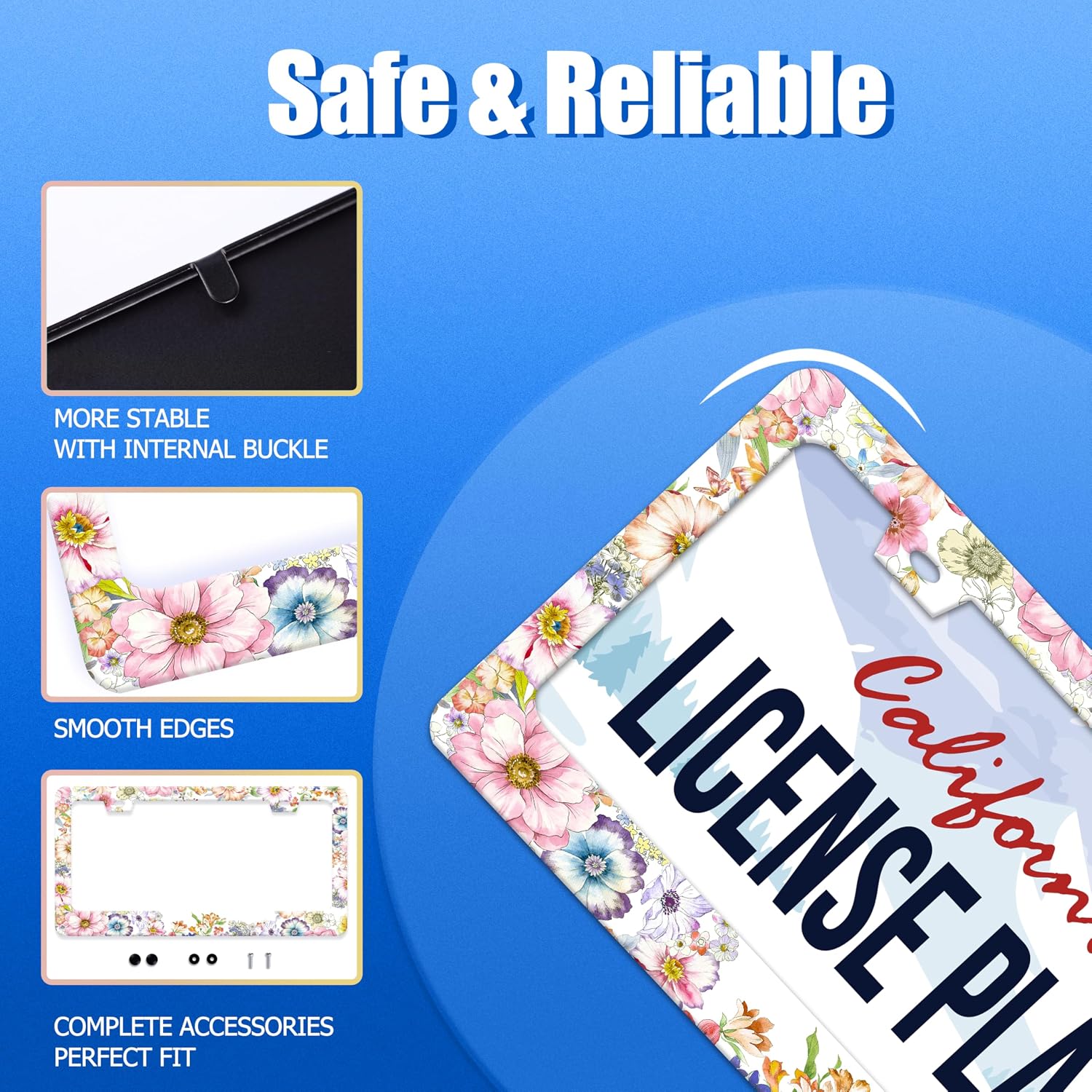 Floral License Plate Frame Stainless Steel Accessory 12.3x6.3 Inch image 2