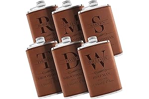 Groomsmen Gifts Set of 6 Personalized Hip Flask, Engraved Leather Flasks with...