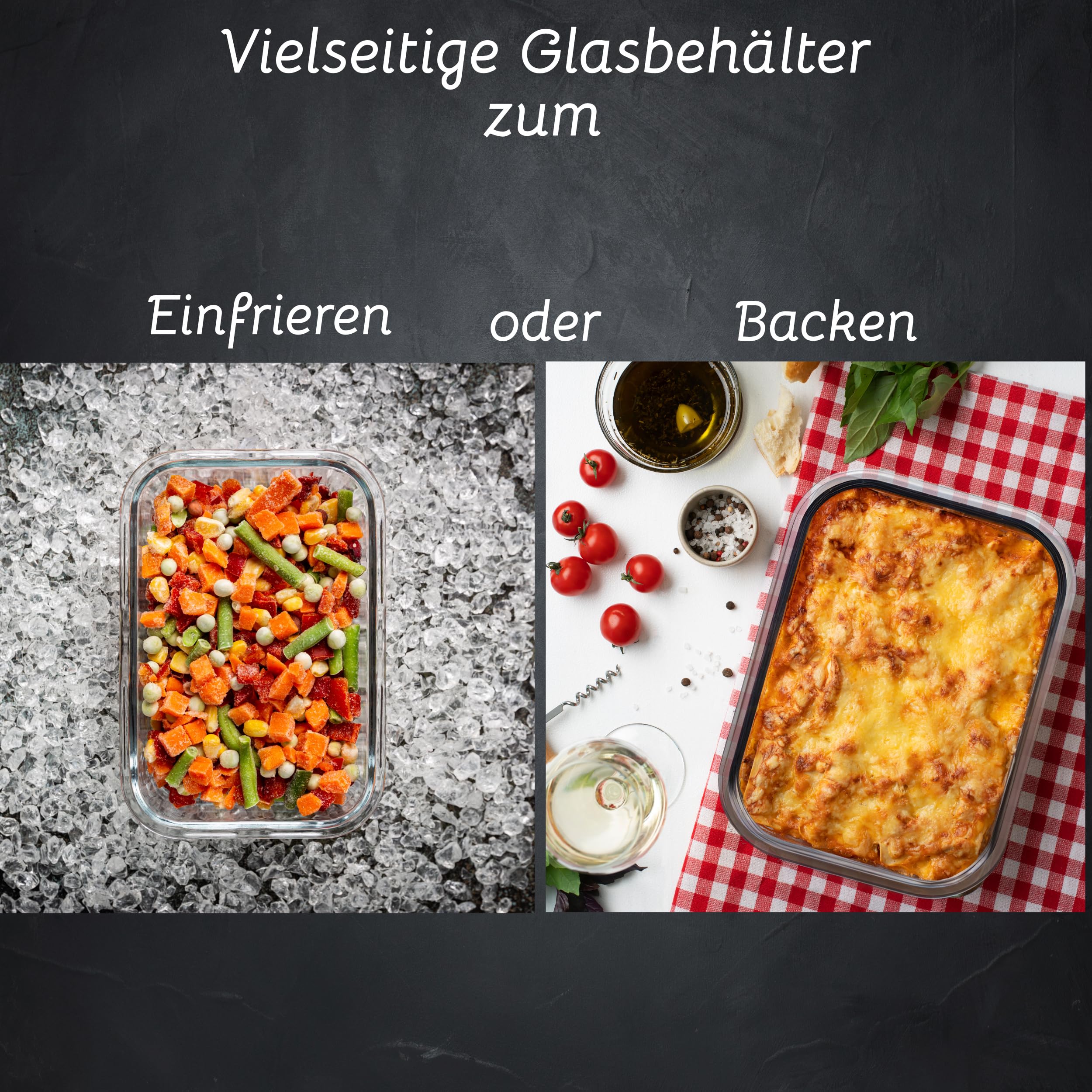 Tokyo Frischhaltedose Mealprep-Set mit 5 Glasbehälter + 5 Kunststoffdeckeln (Schwarz) | 100% dicht + hygienisch | Spülmaschinen-, Mikrowellengeeignet