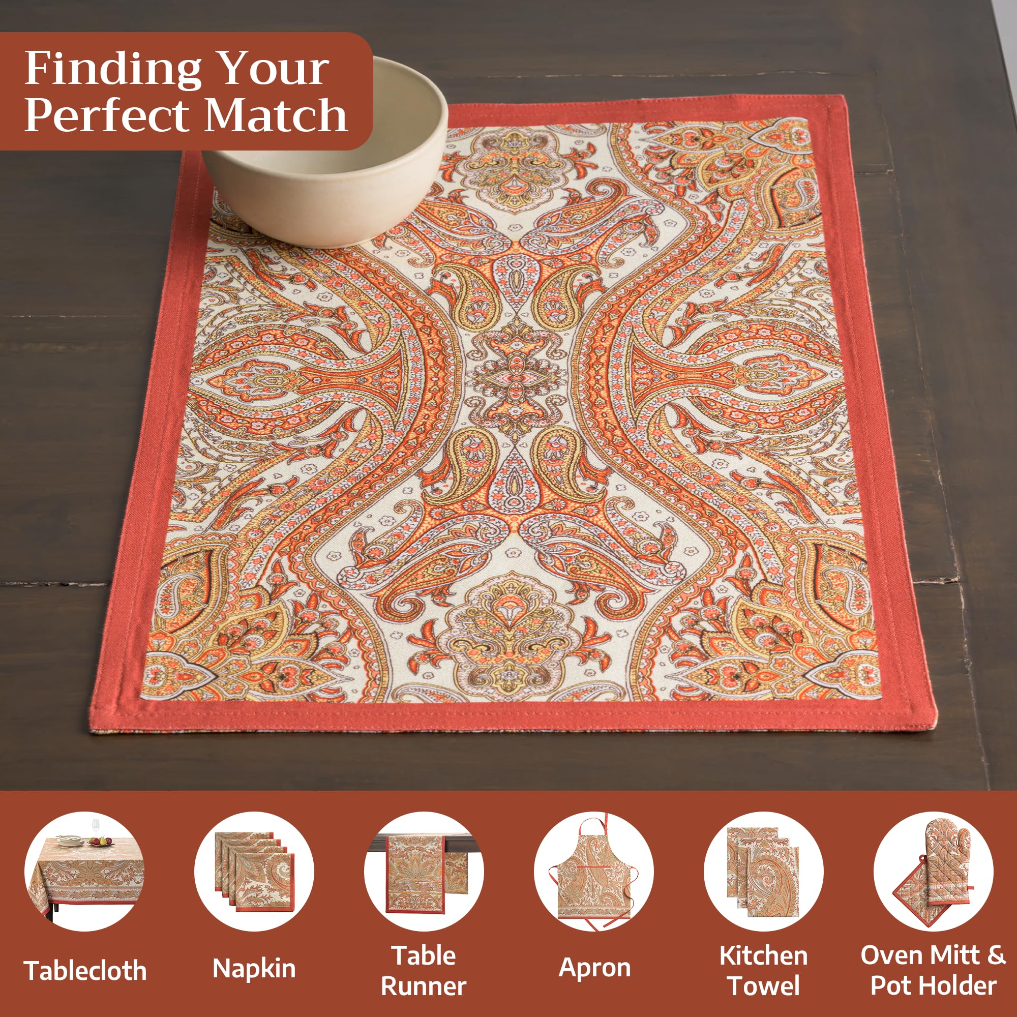 Maison d' Hermine Sets de Table 100% Coton (33 cm x 48 cm, Lot de 4) | Lavable et Réutilisable pour la cuisine la salle à manger les fêtes décorations de Thanksgiving et de Noël - Kashmir Paisley